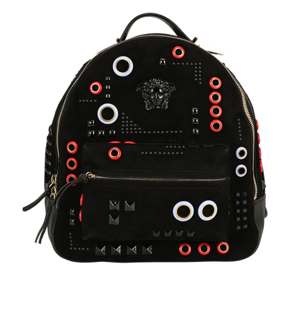 Palazzo Medusa Grommets Backpack, &pound;395, Handbags, Black, Suede, Front view